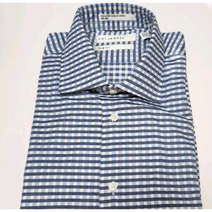 Nordstrom Calibrate Dress Shirt Men's Size 15 32/33 Trim Fit Navy Cotton/Spandex
